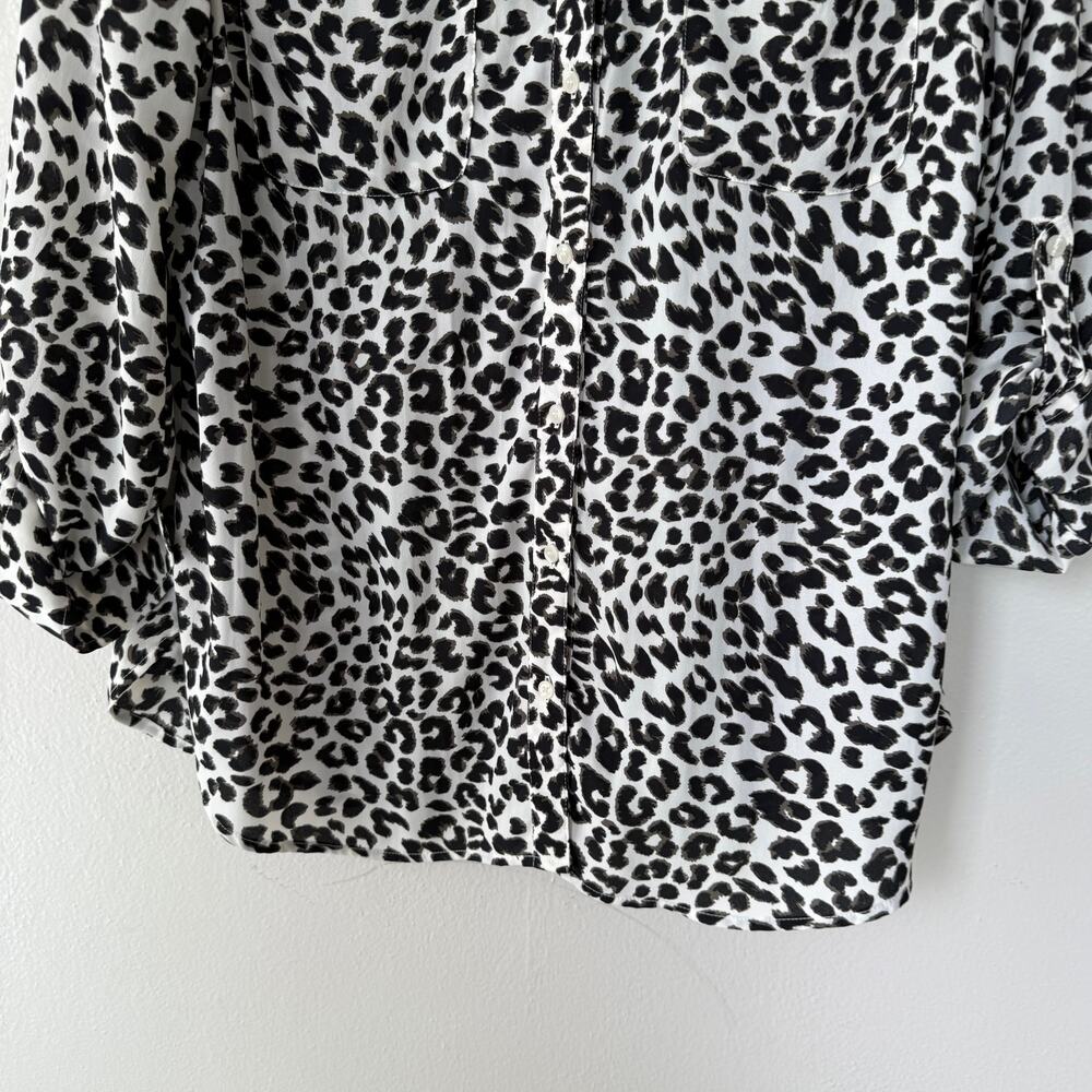 Talbots Size L Animal Print Buttondown Blouse Rol… - image 4